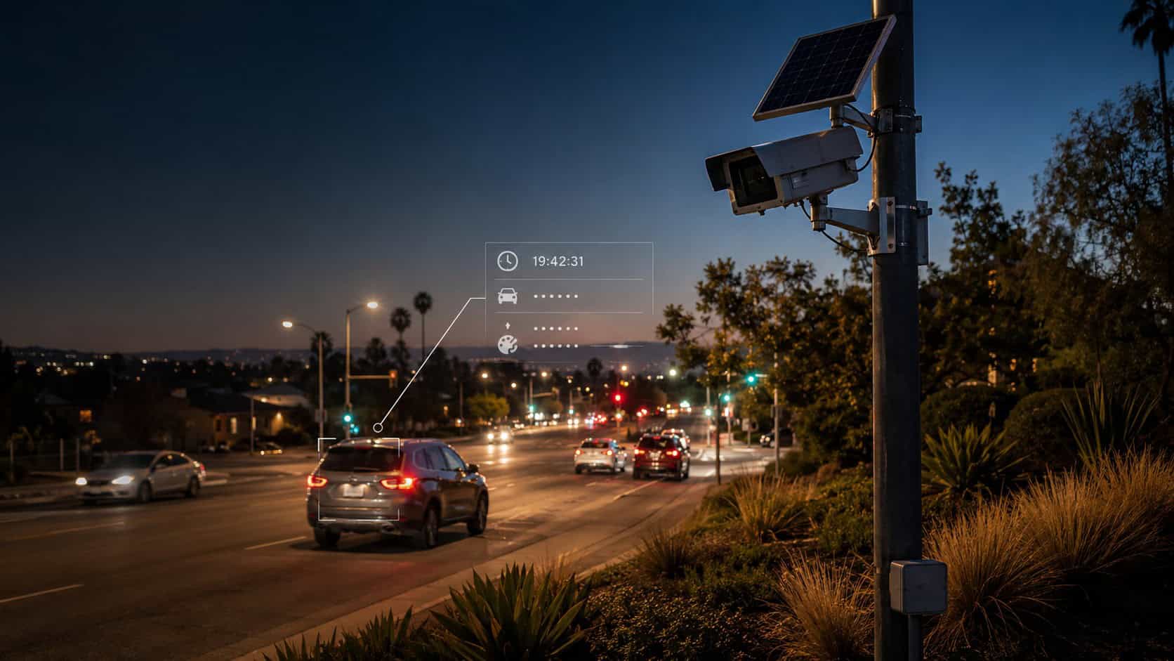 Automated license plate reader camera monitoring vehicles on a California roadway
